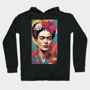 Frida's Floral Radiance: Colorful Portrait Hoodie